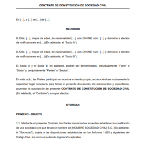 Modelo Contrato Constitución Sociedad Civil